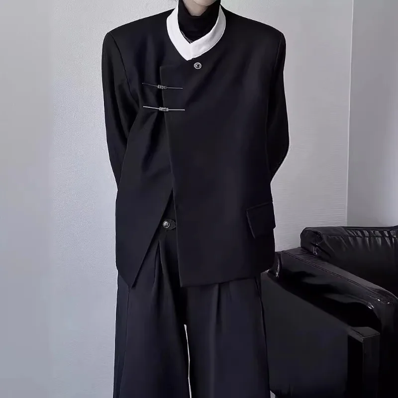 New Chinese Stand-up Collar Shoulder Pad Suit Jacket Autumn Men and Women Trendy Metal Buckle Casual