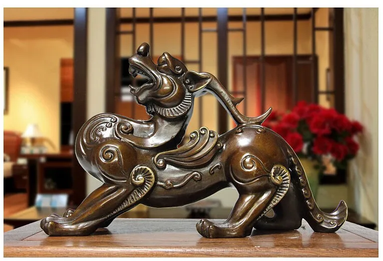 TOP ART # office home store Money drawing divine dragon Mascot # avoiding evils Talisman bronze statue 30CM LARGE