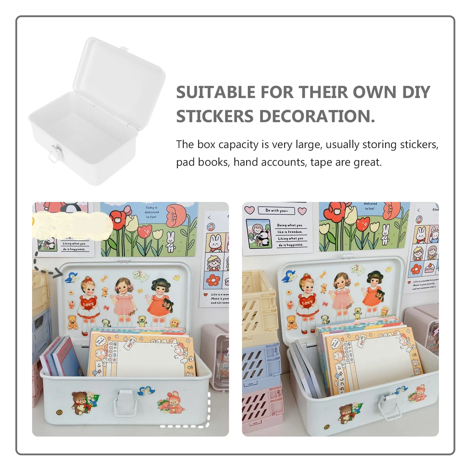 

Stationery Storage Desktop Organizer White Iron Case Large Capacity Pen Scissors Eraser Correction Fluid One Box Easy
