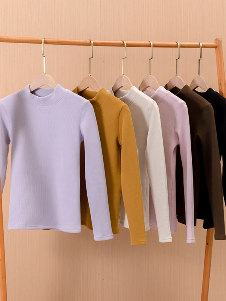 Women's Sweater Autumn Winter Warm Knitwear All-in-one Plush Thicken New in Pullovers Inner Cloth Base Shirt Turtleneck Tops