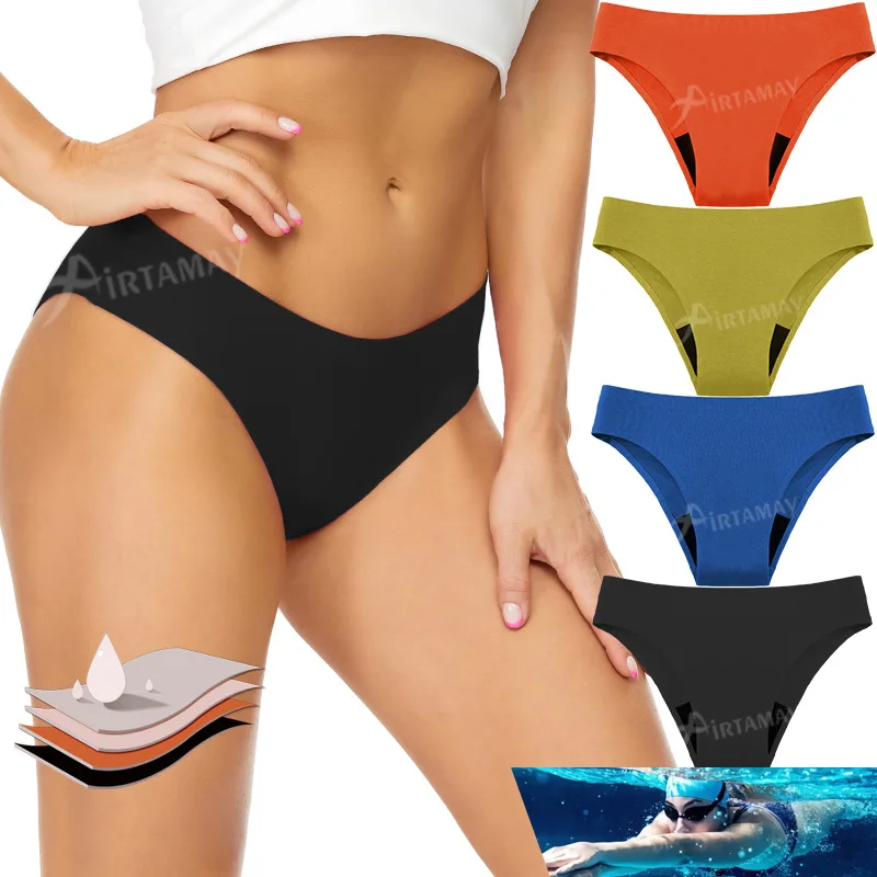 Women Seamless Period Swimwear Leakproof Menstrual Bikini Bottoms 4 Layer Absorbent Swim Panties No Pad Beach Briefs