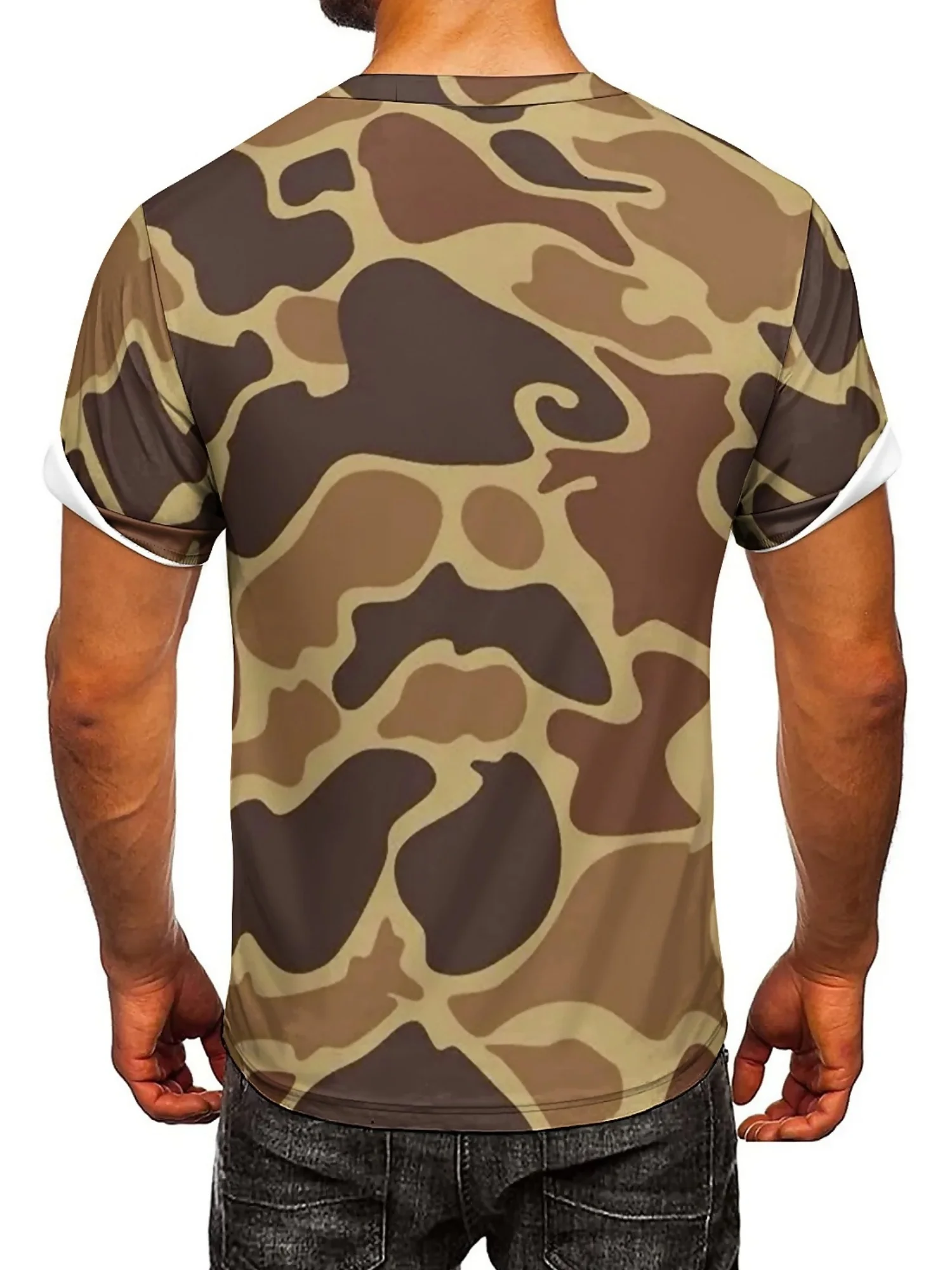 Men'S Hip-Hop Style Camo T-Shirt - 3D Digital Print, Short Sleeve, Comfortable Polyester, Durable & Fun Pattern, Plus Size