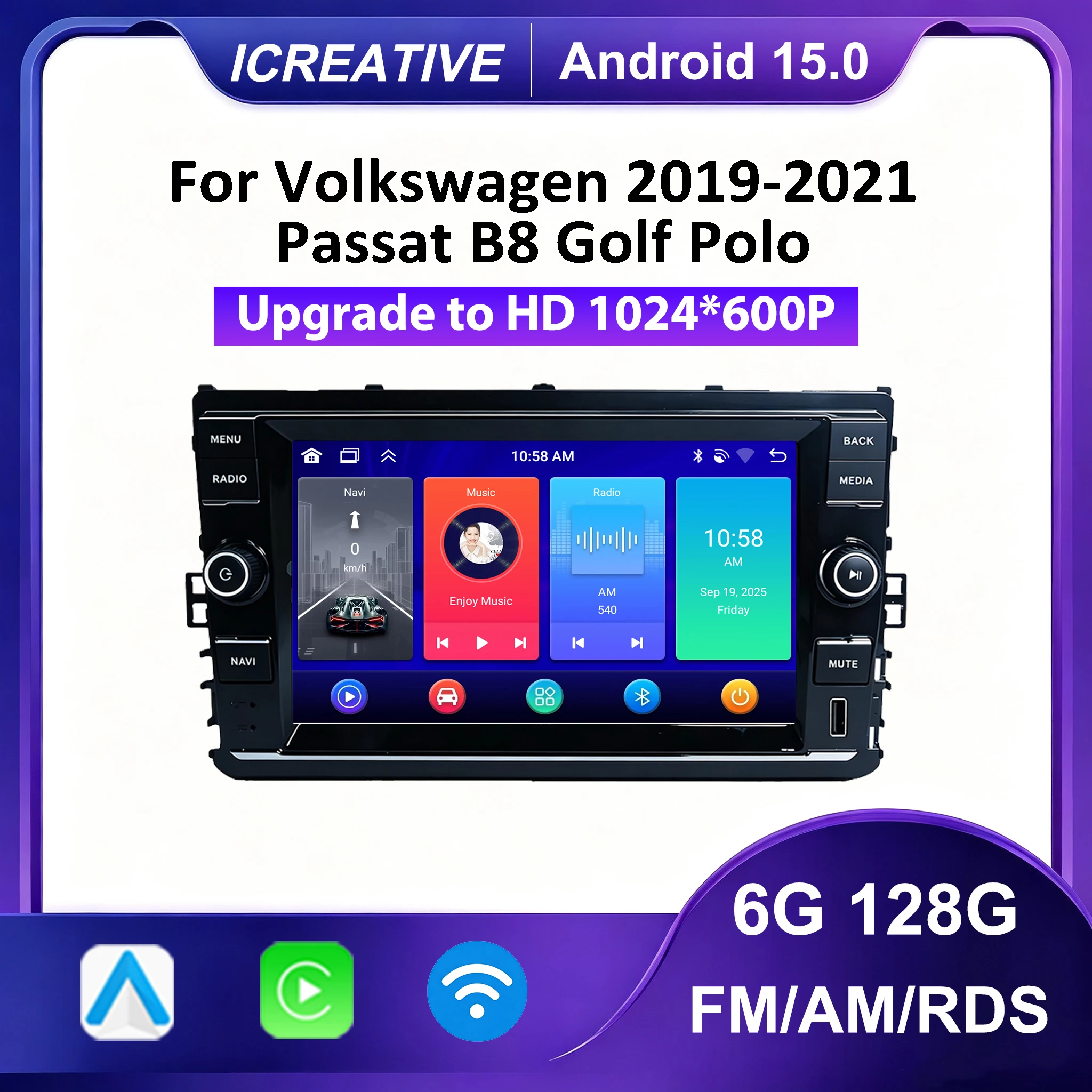 Android 15 Car Radio For Volkswagen Passat B8 2019-2021 Golf Mk7 Jetta Tiguan Polo Wireless Carplay Android Auto GPS Navigation