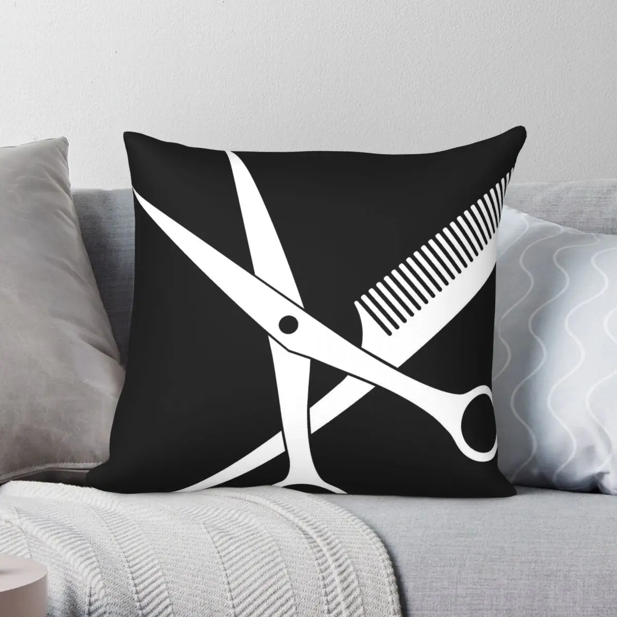 Hairdresser Scissor Comb Square Pillowcase Polyester Linen Velvet Pattern Zip Decorative Pillow Case Bed Cushion Cover