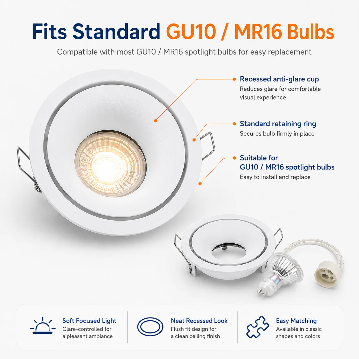 Frameless Recessed LED Ceiling Downlight Fitting GU10 MR16 Bulb Holder Round Spot Light Adjustable Frame