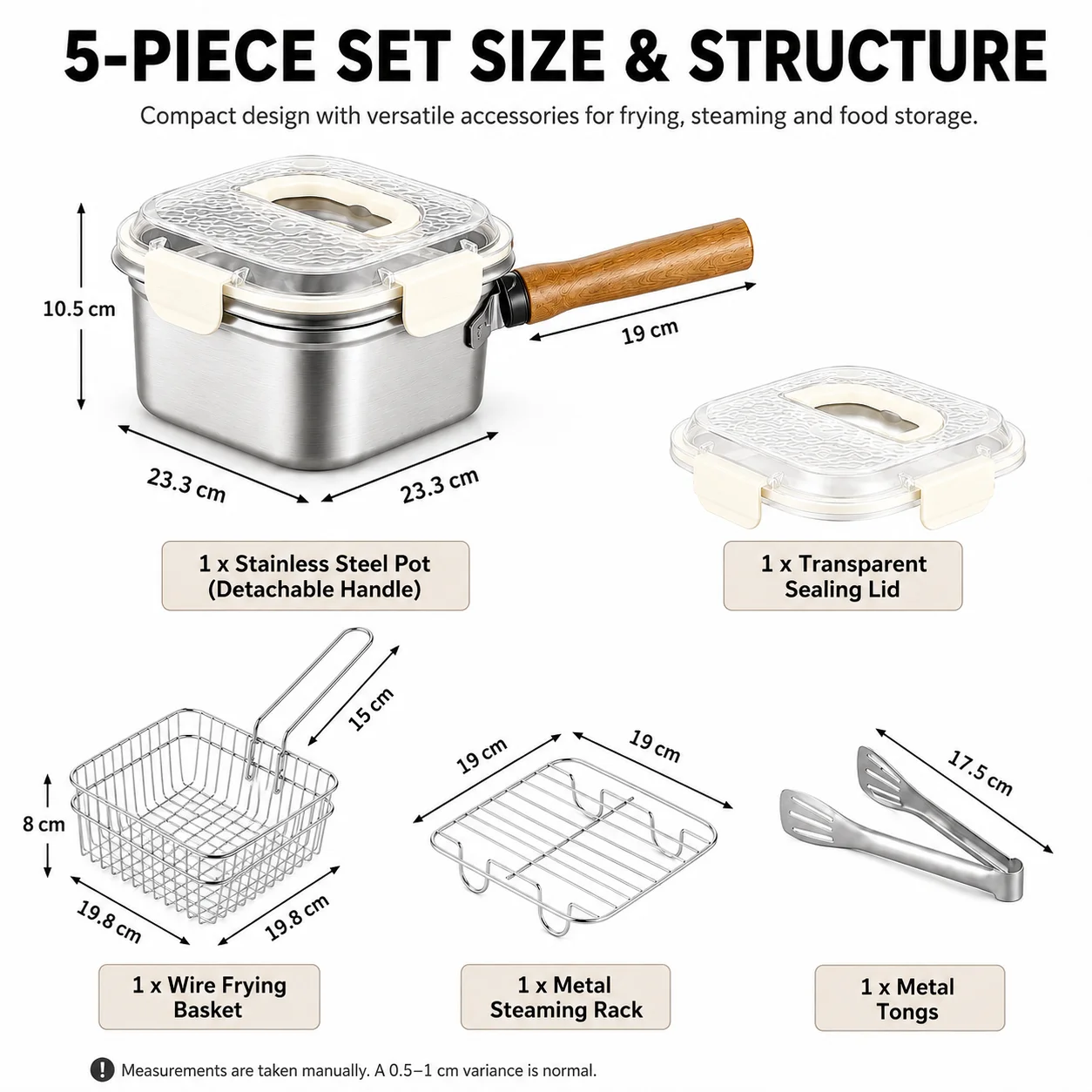 Uwhise Square Fryer Pot Stainless Steel Saucepan Deep Fryer Pot With Basket Storage Container Detachable Handle Camping Cookware view 6