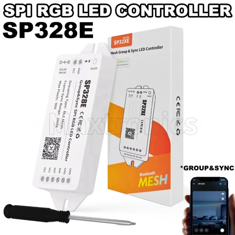 

SP328E Групповая синхронизация SPI RGB Светодиодный контроллерDC5-24V BT Mesh Дальнее расстояние 260M Рамка Sync Range Приложение Музыка Режим DIY Светодиодная лента