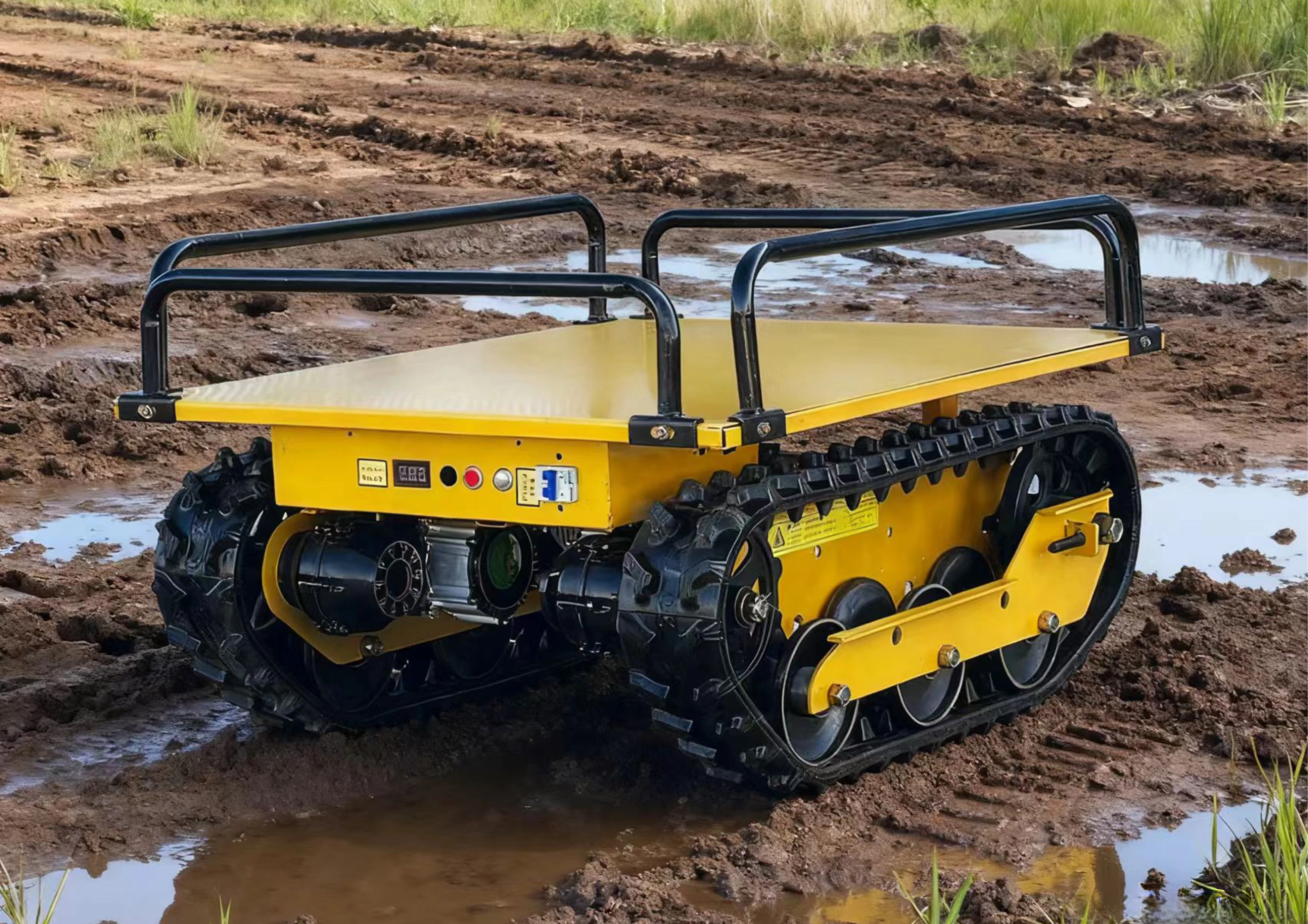 STLF حالة جديدة شاحنات مسطحة كهربائية يمكن التحكم فيها عن بعد، مركبة نقل مسطحة زاحفة صغيرة، بدون بطارية