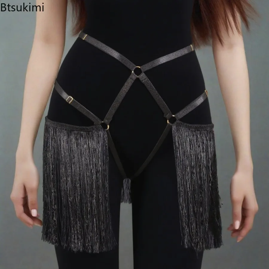

New Women's Sexy Elastic Tassel Belt Skirts Halloween Dance Dress Cosplay Costume Dress Up Gothic Bondage Belt Clothes Accessory