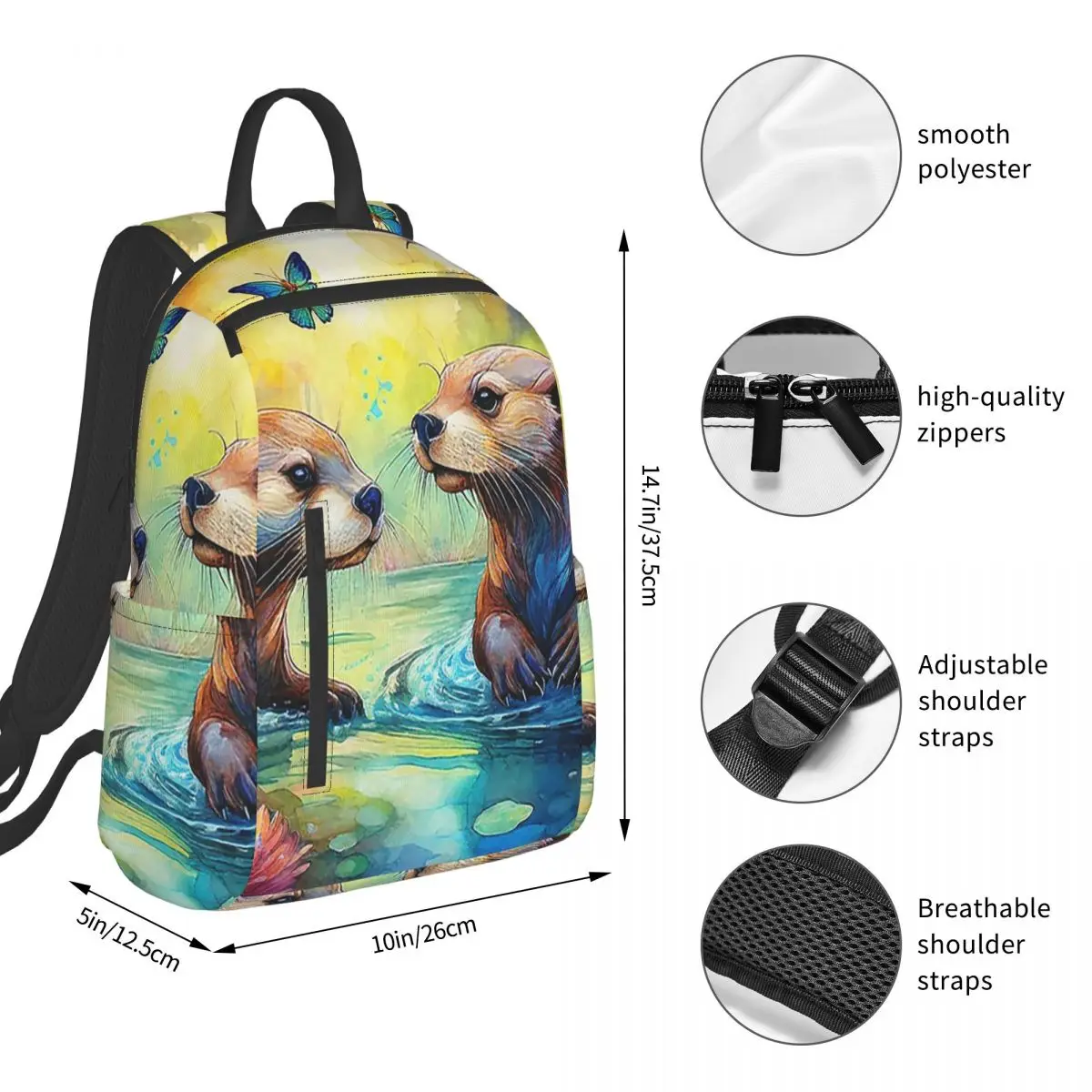 Otter In Water Pond Oil Painting Backpack Student BookBag Kids School Bag Laptop Shoulder Bags Men Women