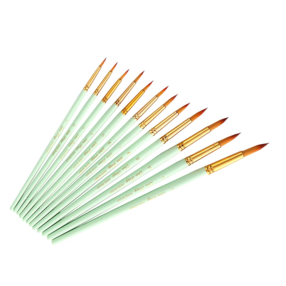 

12pcs of One Set Professional Paint Delicate Paint Wooden Nylon Hair Art Brush Portable Paint Pen (Light Green)
