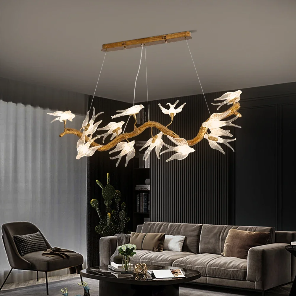 

Glass Bird Crystal Chandelier Vintage Restaurant Living Room Kitchen Table Attic Branch Chandelier