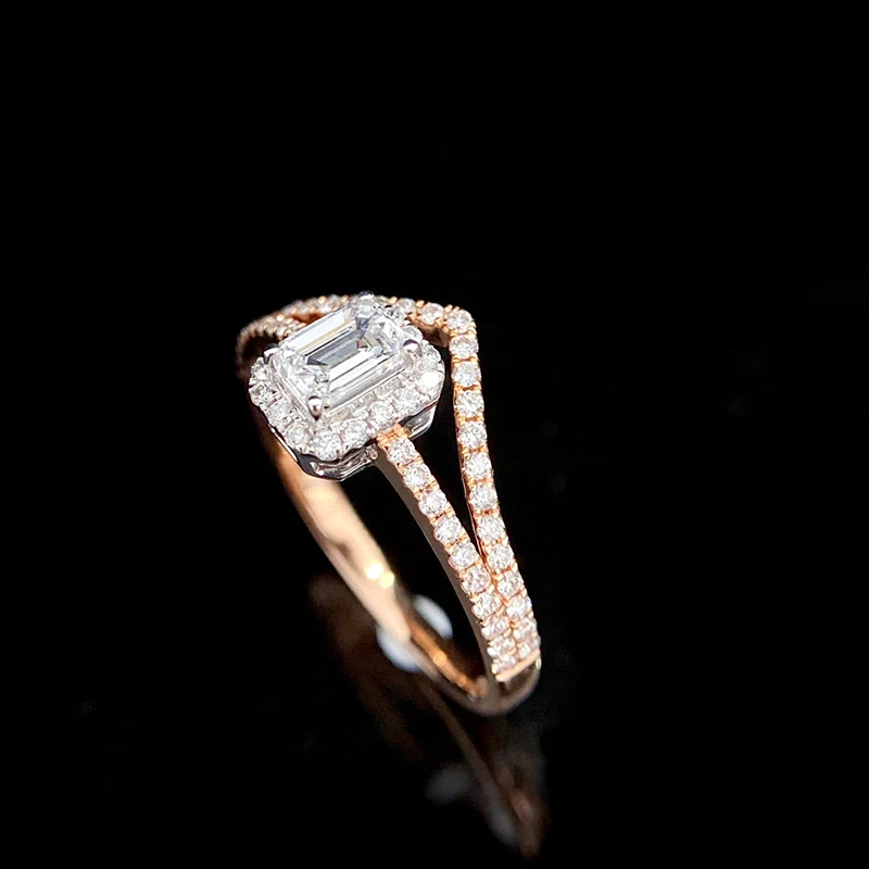 KUGG 100% 18K Rose Gold Rings Fashion Cross Design Real Natural Diamond Engagement Ring for Women High Party Jewelry