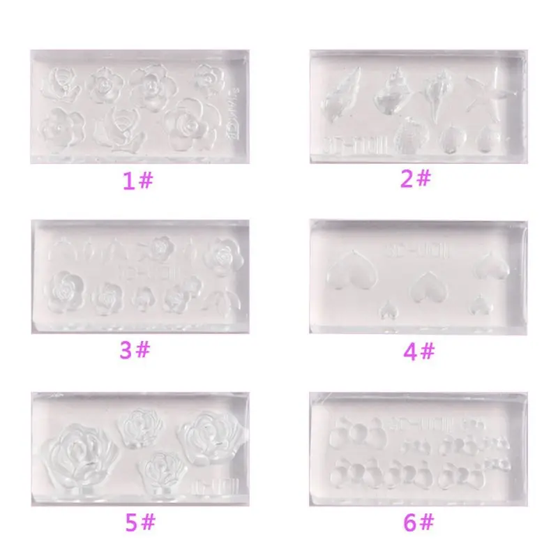 E15E 6 uds 3D estéreo Mini flor tallado molde para decoración uñas plantilla molde silicona