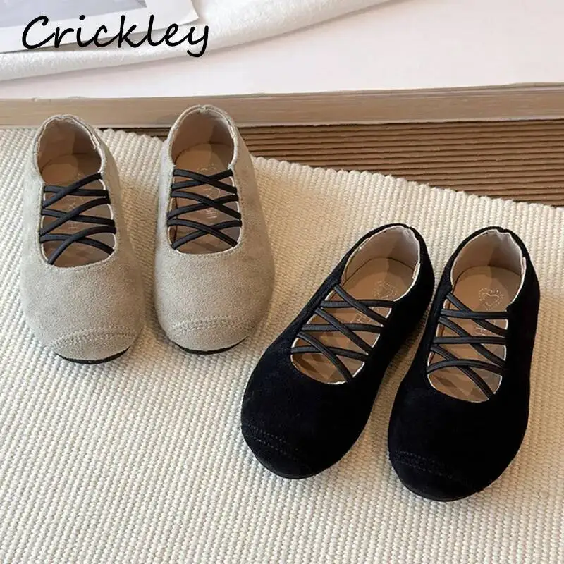Solid Strap Girls Ballet Flats Suede PU Leather Children Flats Shoes Spring Autumn Elastic Band Soft Kids Princess Shoes