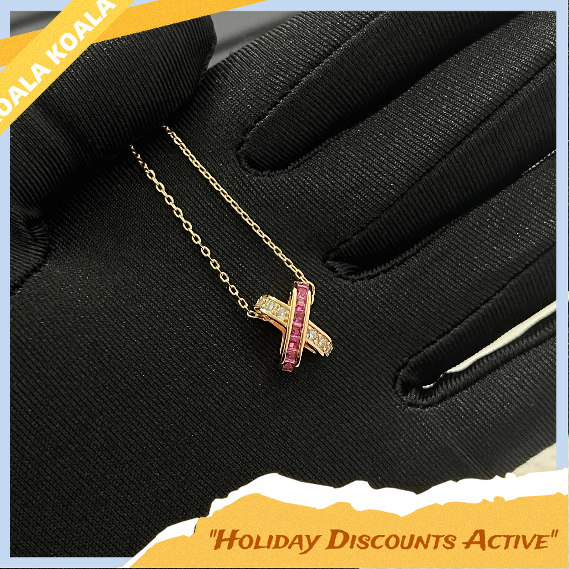 2025 مجوهرات الأزياء الجديدة الماس الوردي النقي الصليب قلادة الأزياء الفاخرة مأدبة مكان العمل مجوهرات متعددة الاستخدامات #3