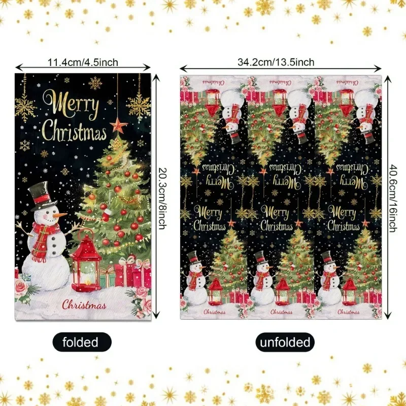 20 piezas 34,2*40,6 cm 2 capas muñeco de nieve de Navidad servilleta de papel larga tamaño papel de mesa de fiesta mantel de papel de árbol de Navidad dorado negro