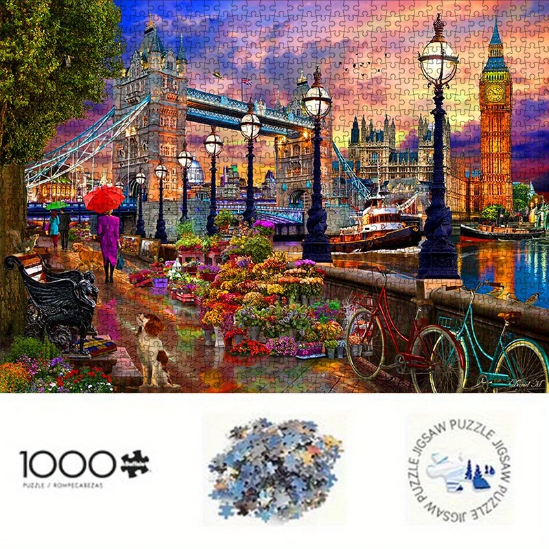 Londoner Wahrzeichen-Puzzle für Erwachsene, Reisethema Großbritannien, Intellektuelles Spiel, Heim-Freizeit-Dekoratives Puzzle-Spielzeug mit Blumen & Ri