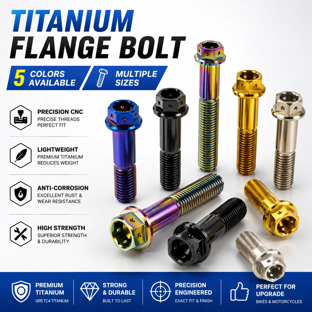Titanium Flange Hex Bolt Assorted CNC Drilled Head Motorcycle Engine Body Frame Upgrade Screw