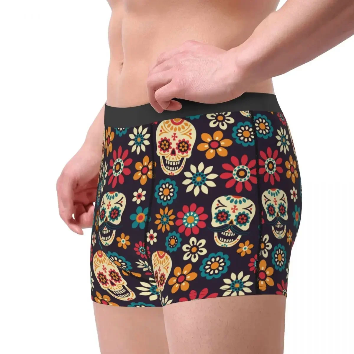 Men Day Of The Dead Halloween Boxer Shorts Panties Soft Underwear Sugar Skull Flower Male Novelty Plus Size Underpants