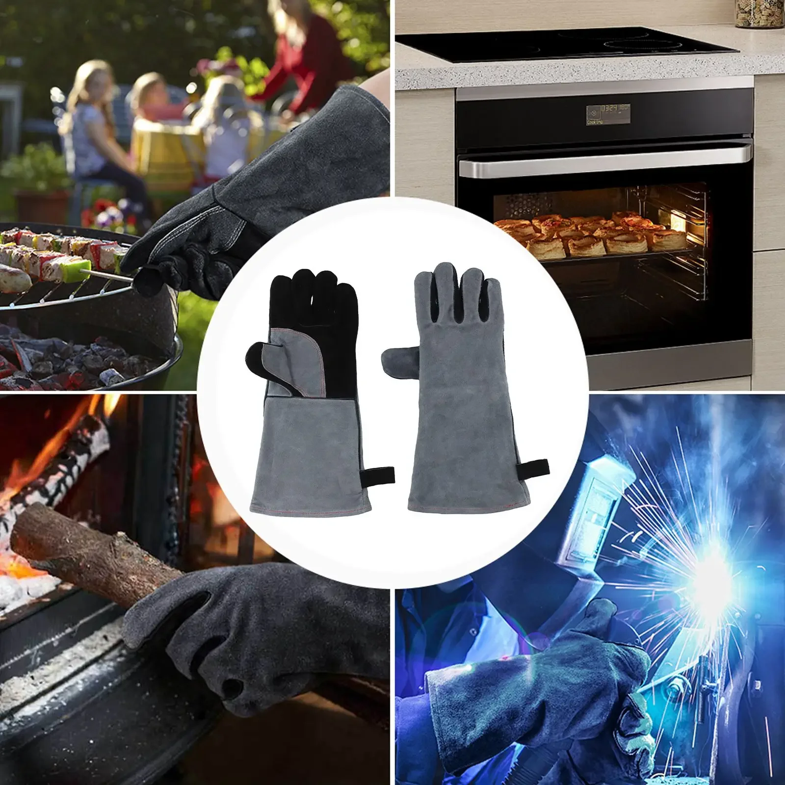 Heat Resistant Oven Gloves Baking Grill Insulated Leather Welding Forged Gloves For Welding Metal Protective Gloves