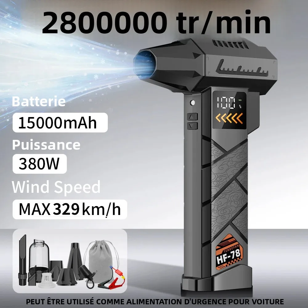 Souffleur à jet 2800000 tr/min, super puissant, pression d'air électrique, aspirateur sans fil/alimentation de secours pour voiture