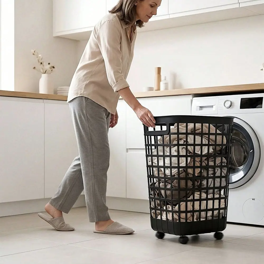 Rolling Laundry Hamper, Slim Plastic Clothes Hamper With Smooth Rolling Design For Bedroom, Bathroom, Dorm Laundry Room,