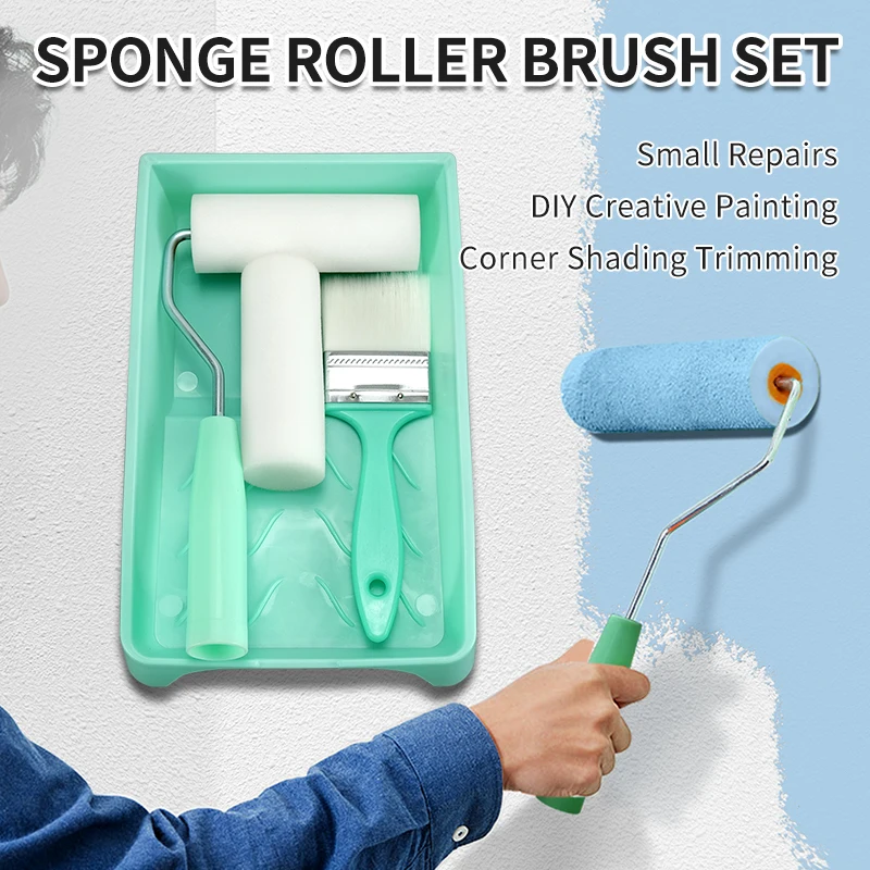 Foam Paint Roller Painting Decorating Kit 2/4/6 Inch Small Paint Roller Tray Set for Wall Painting Repair Brush