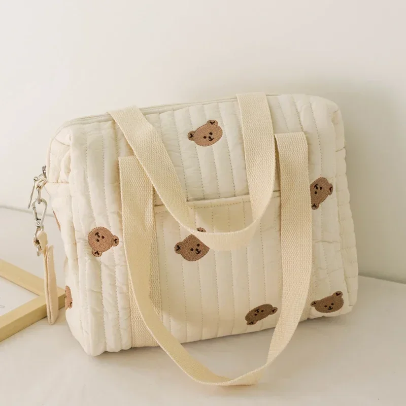 لطيف الدب عربة طفل الحفاض حقيبة كوريا التطريز زهرة الأم حقيبة لينة الأمومة الكتف حزمة المحمولة حفاضات الطفل المنظم #2