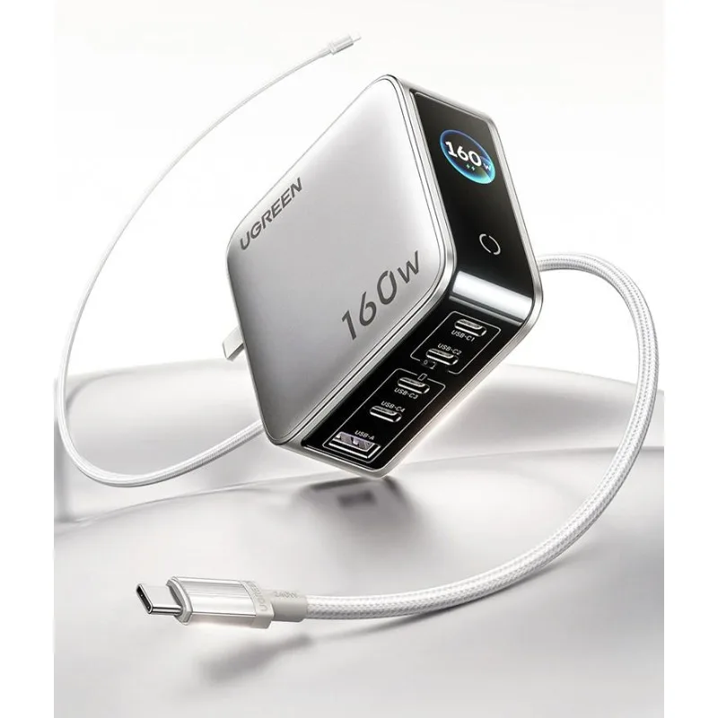 UGREEN 160W Gallium Nitride Charger PD3.1 Fast Charging Intelligent Display 100W Five Mouths 1.5m 240W Braided CC Wire X774
