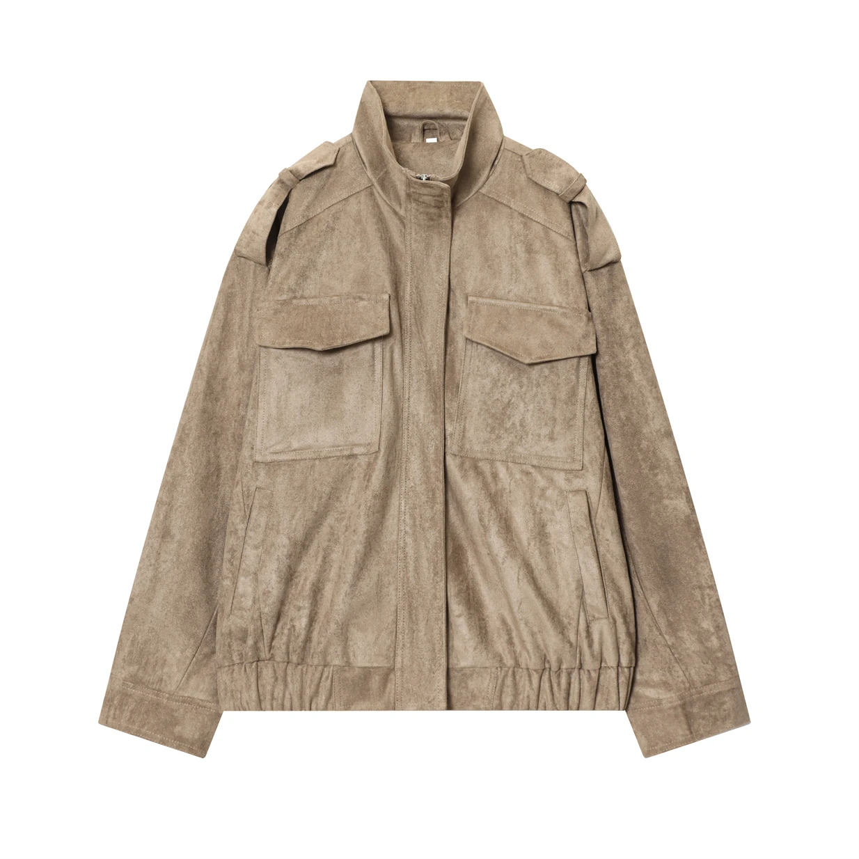 

Women's Textured Casual Jacket with Large Pockets Epaulette Design for Retro Autumn/Winter Fashion