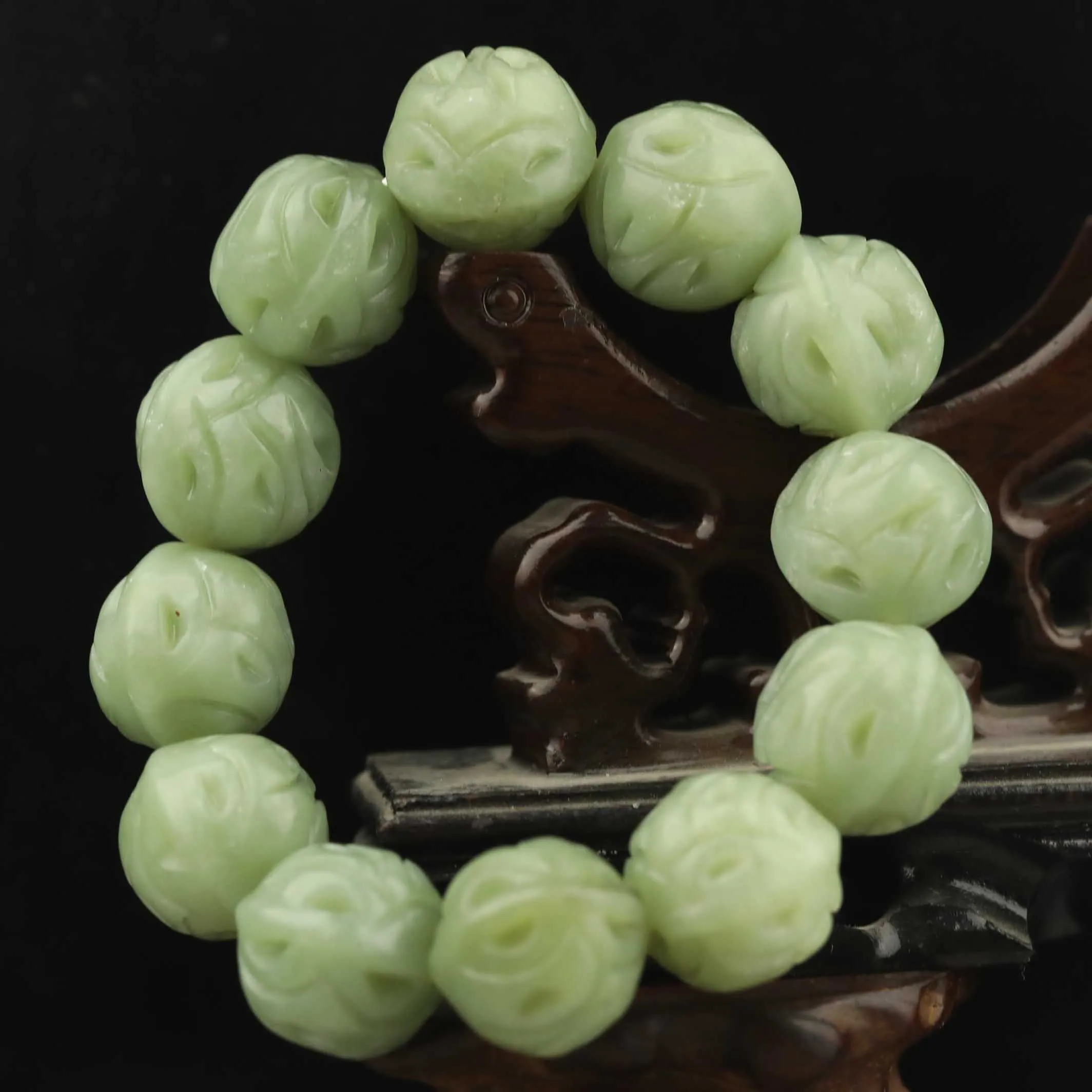 Old China Natural hetian Jade beads bangle bracelet d12 #10