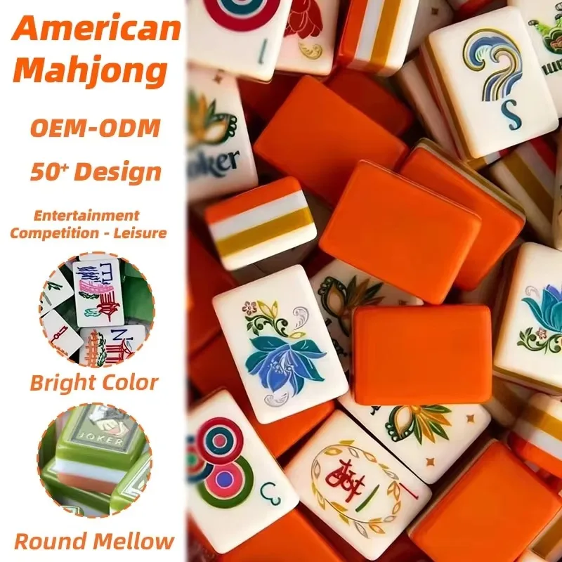 

160 Tiles Orange Engraved Patterns Ideal Family Entertainment Friends Party Tortoise Artworks American Mahjong
