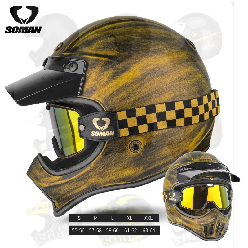 

Retro Carbon Fiber Fiberglass Motorcycle Helmet Full Face Capacete DOT Certification Vintage Racing Casco for Honda for Yamaha