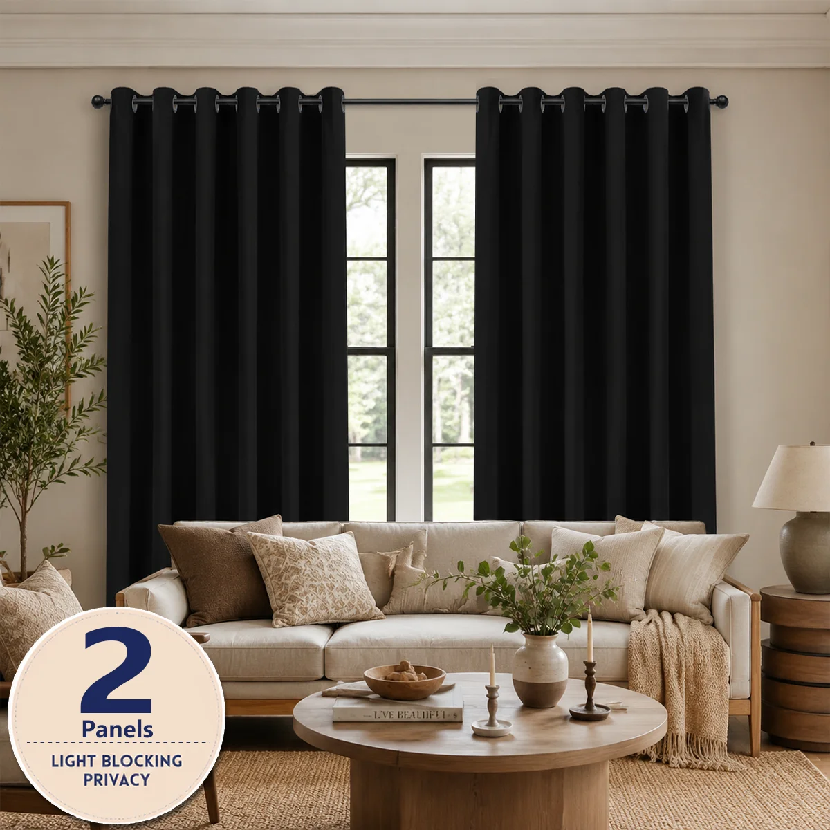 2 Panels Room Darken Grommet Top Solid Color Thermal Insulation Blackout Waterproof Curtains for Bedroom, Living Room, Office, Dining Room