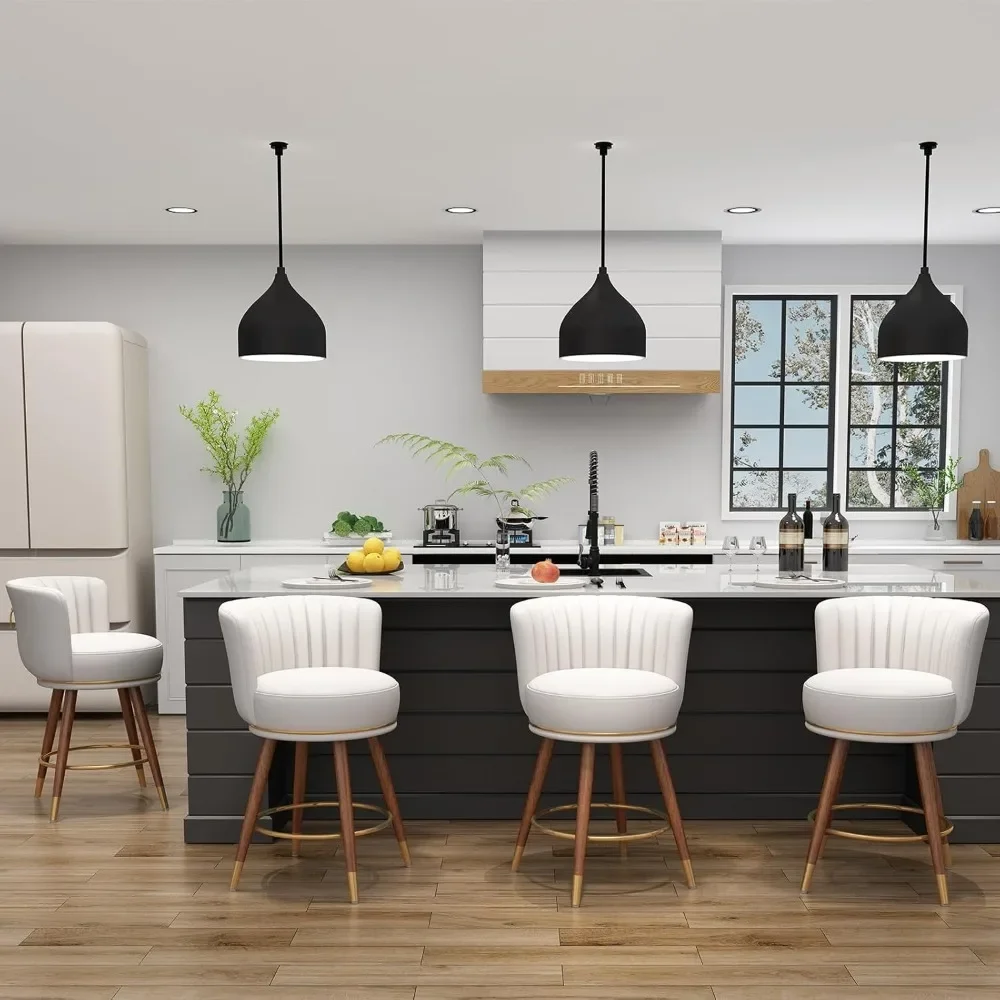 

24" H Seat Height Upholstered Counter Stools with Wood Legs and Footrest, White Bar Chairs for Kitchen Island