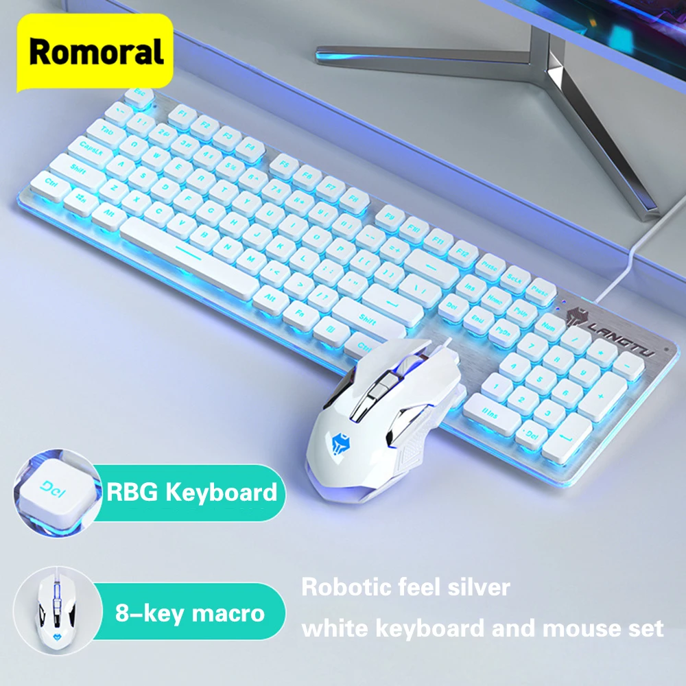 104 Keys RGB USB Wired Keyboard Gaming Full-size Keyboard and Mouse Combo Set for Notebook Laptop Desktop PC Tablet