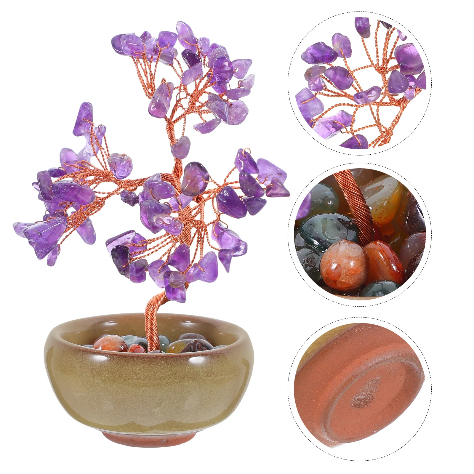 

Handmade Natural Stone Crystal Tree Bonsai Wealth Fortune Decor For Home Office Feng Shui Healing Ornament