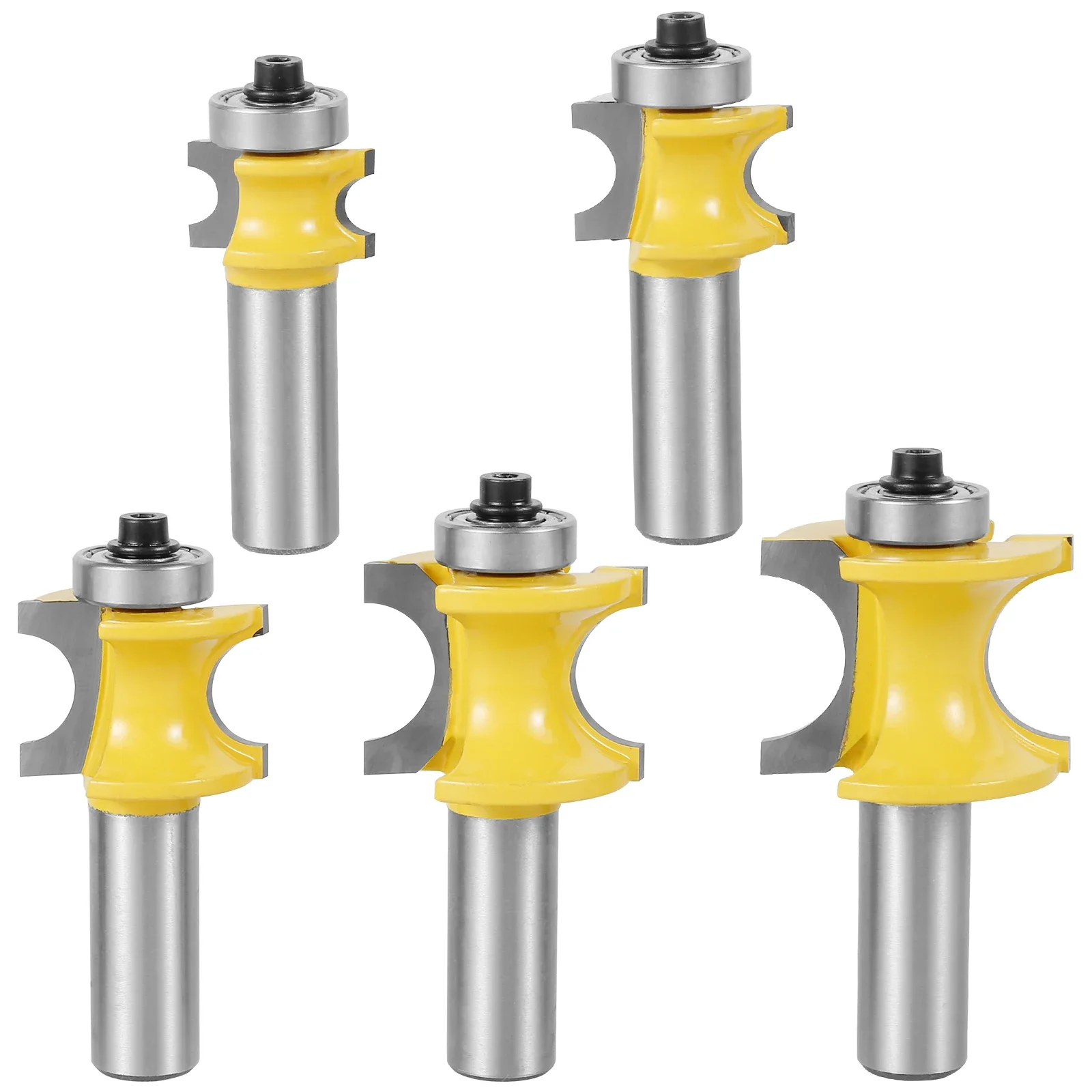 

5Pcs 1/2 Inch Shank Bullnose Router Bit Set Carbide Radius Half Round Bearing Router Bit Sturdy Edge Cutting Bit Woodworking