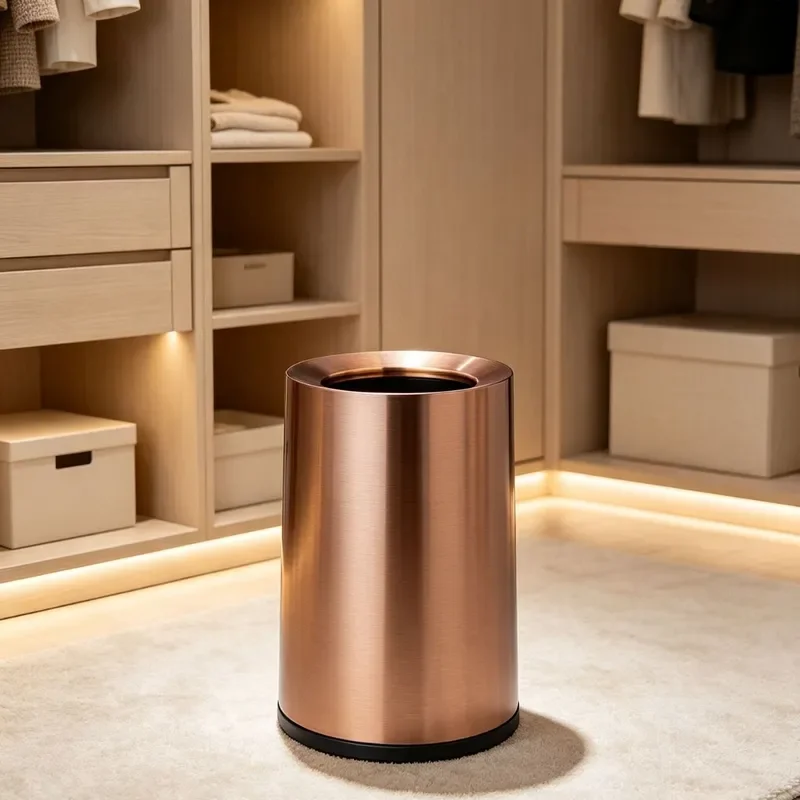 Stainless Steel Conical Waste Bin Double Layer Round Indoor Trash Can for Hotel Club Room Luxury Home Decor