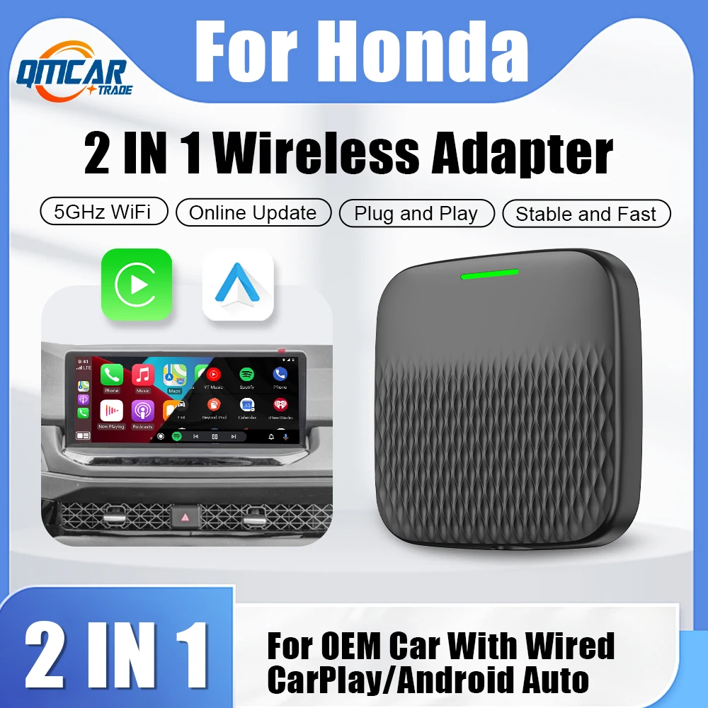 2024 Wireless Android Auto Carplay Box 2In1 WiFi Bluetooth Plug and play For Honda Accord Civic Ridgeline CR‑V Pilot Fit HR‑V