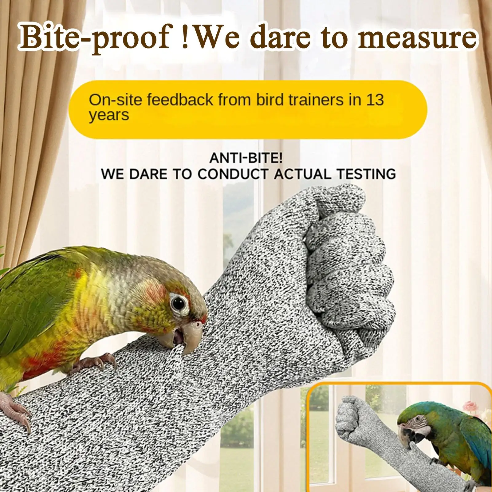 pet Bite Proof Gloves Scratch  Puncture Resistant Heavy Duty Leather Pet Handling Gloves for Grooming Vet Falconry Bird Parrot