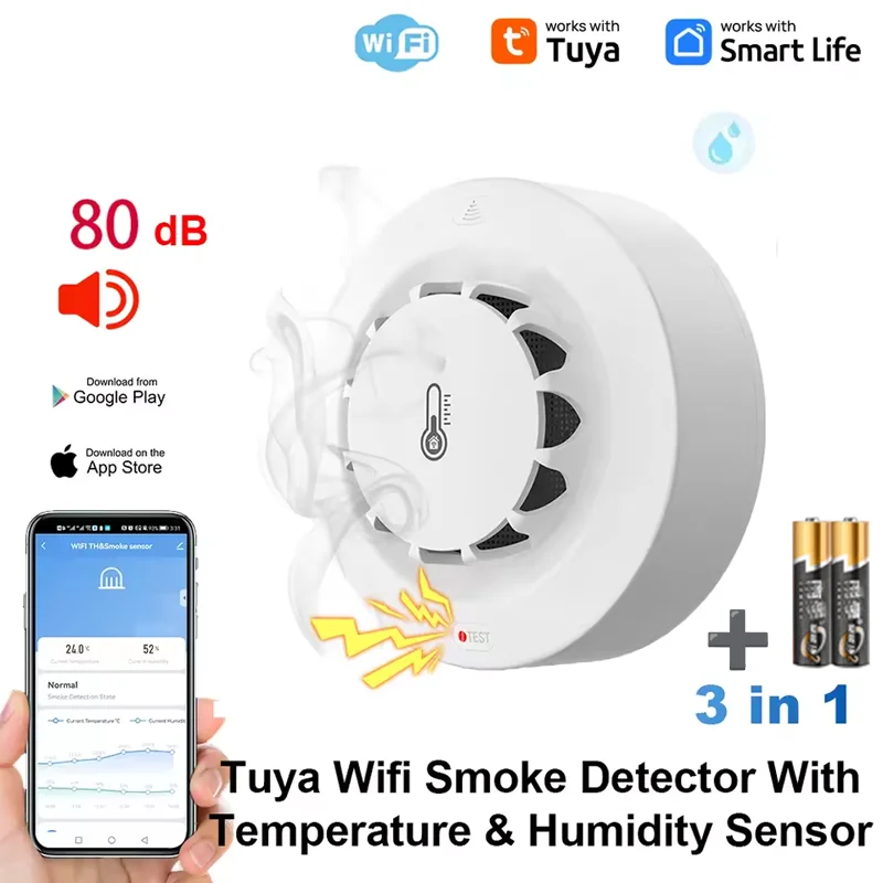 

Tuya Wi-Fi дымовая сигнализация датчик температуры и влажности детектор дыма пожарная сигнализация коптильня комбинированные пожарные