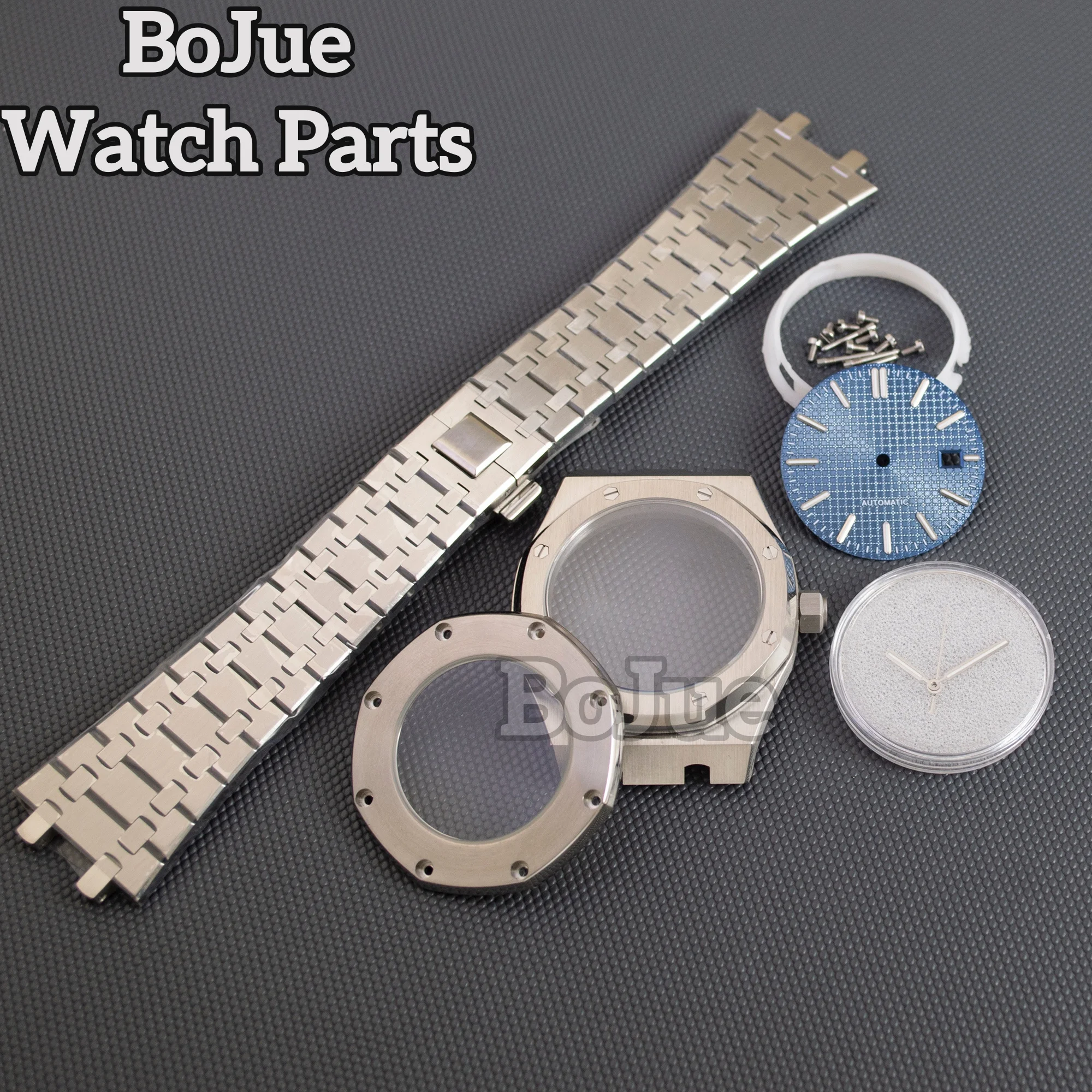 Obudowa zegarka męskiego 41 mm, stal nierdzewna, pasek, elementy bransolety do mechanizmu Oak nh35 nh36 nh70, tarcza 31,8 mm, wodoodporne szkło szafirowe.