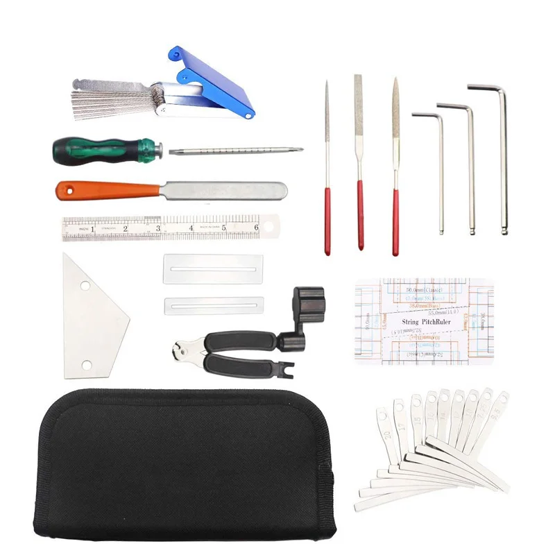 Guitar Maintenance Repair Tool Kit Tools String Organizer String Action Ruler Gauge Measuring Tool Hex Wrench Set Files Fin