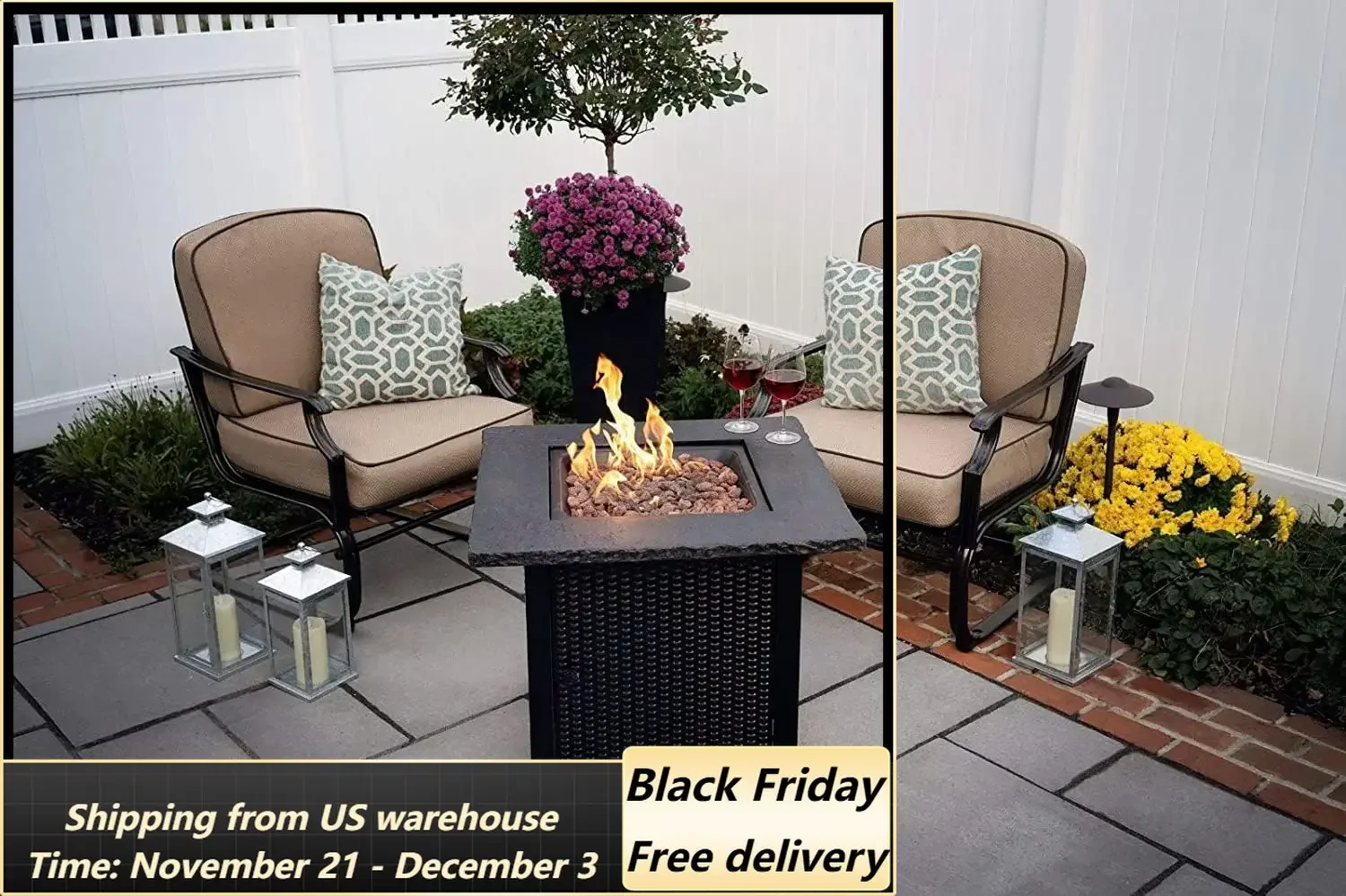 Propane Fire Pit Table 30 Inch Outdoor Gas Fire Pit, 50,000 BTU with Rock-Like Top, Cover, Lid, and Lava Rocks,