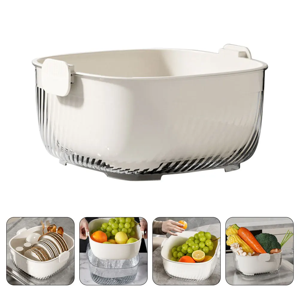 

1 Set Double Layer Vegetable Fruit Washing Strainer Fine Mesh Design Lightweight Storage For Kitchen Camping Bananas