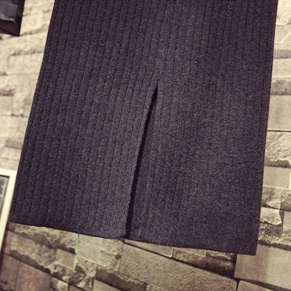 

Для повседневной носки Юбка средней длины Юбка с высокой талией для осенних прогулок Черная облегающая юбка с боковым разрезом Осенняя мода