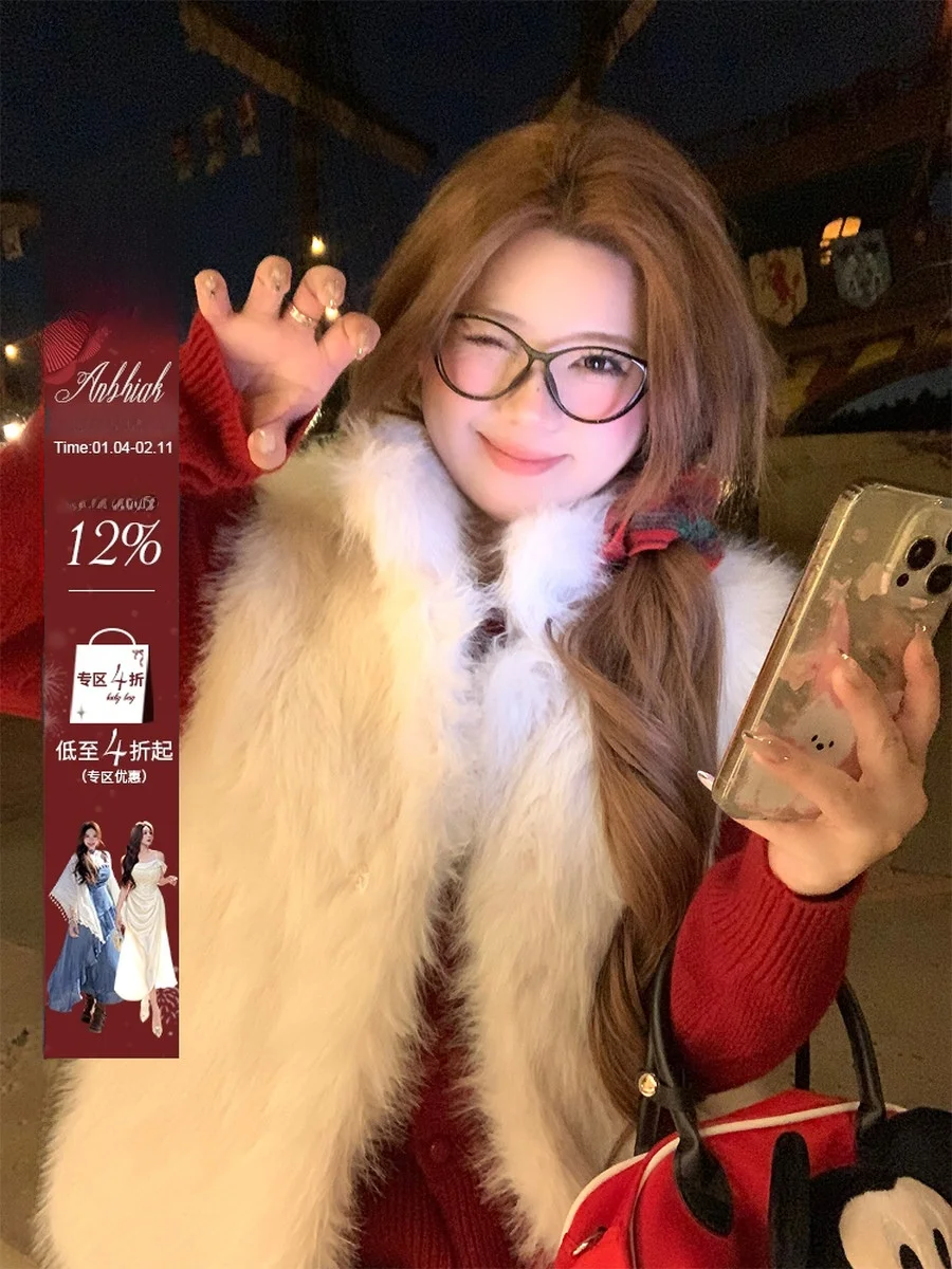 

Soft Plu Vest Women's plus Size Svel Stand Collar Furry Outerwear Casual Sle Comfortable Fit Regular Length Coat