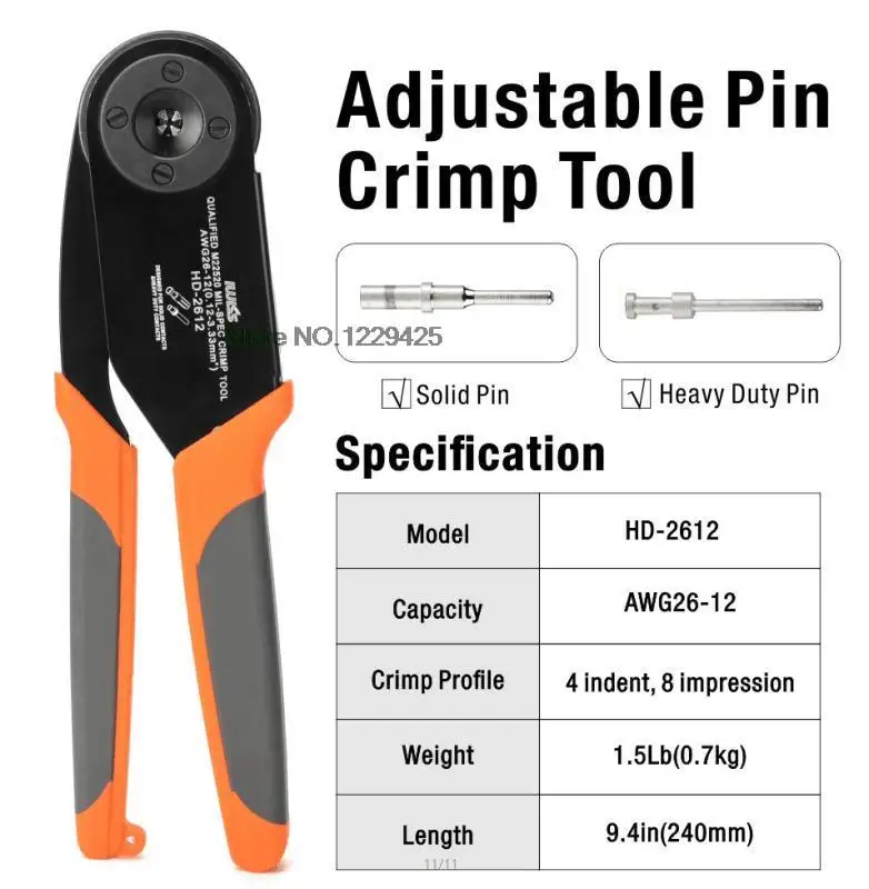 

HD-2612 AWG26-12 0.12-3.33mm2 IWISS crimping pliers aviation pin terminal crimper tool crimp W2DAF-8 male and female connectors